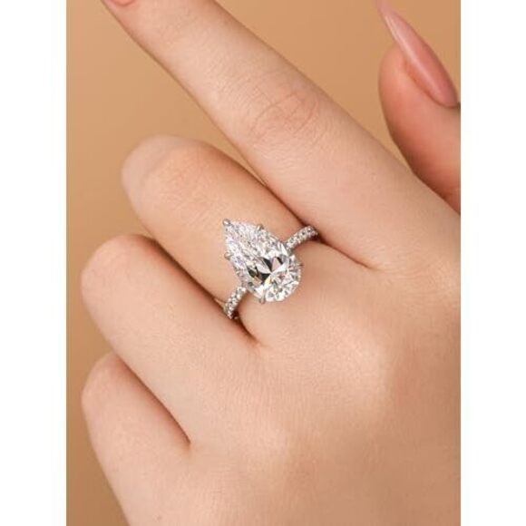 RODIFFY 5.0CT Elongated Pear Shaped Engagement Ring,Hidden Halo Simulated Diamo - Picture 4 of 6